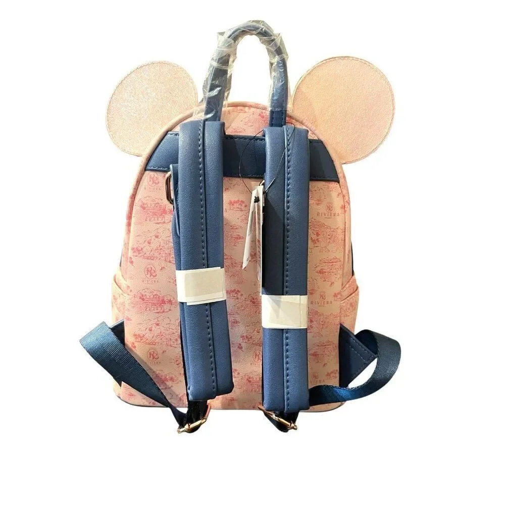 Disney Parks Loungefly Riviera Resort Minnie Mouse Pink Toile Style Print NWT